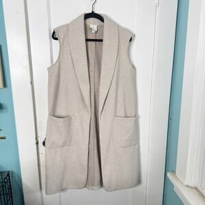 Joie Longline Open Front Duster Cardigan Style Vest Sleeveless Chic Luxe Size L